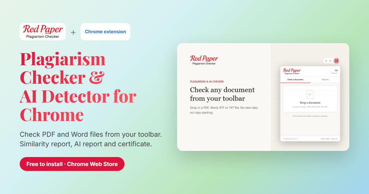 Red Paper plagiarism checker and AI detector Chrome extension popup